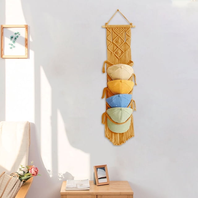 Clearance Sale! Cap Storage Wall Mounted Hat Rack, Macrame Cap Holder Boho Hats Organizer for Baseball Caps Hand Woven Hats Display Organizer Over Door Hat Rack for Wall Home Hanging Decoration