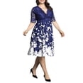 thumbnail image 2 of Orqqct Women Plus Size Floral Print Lace Stitching V-Neck Short Sleeve Swing Dress, 2 of 4
