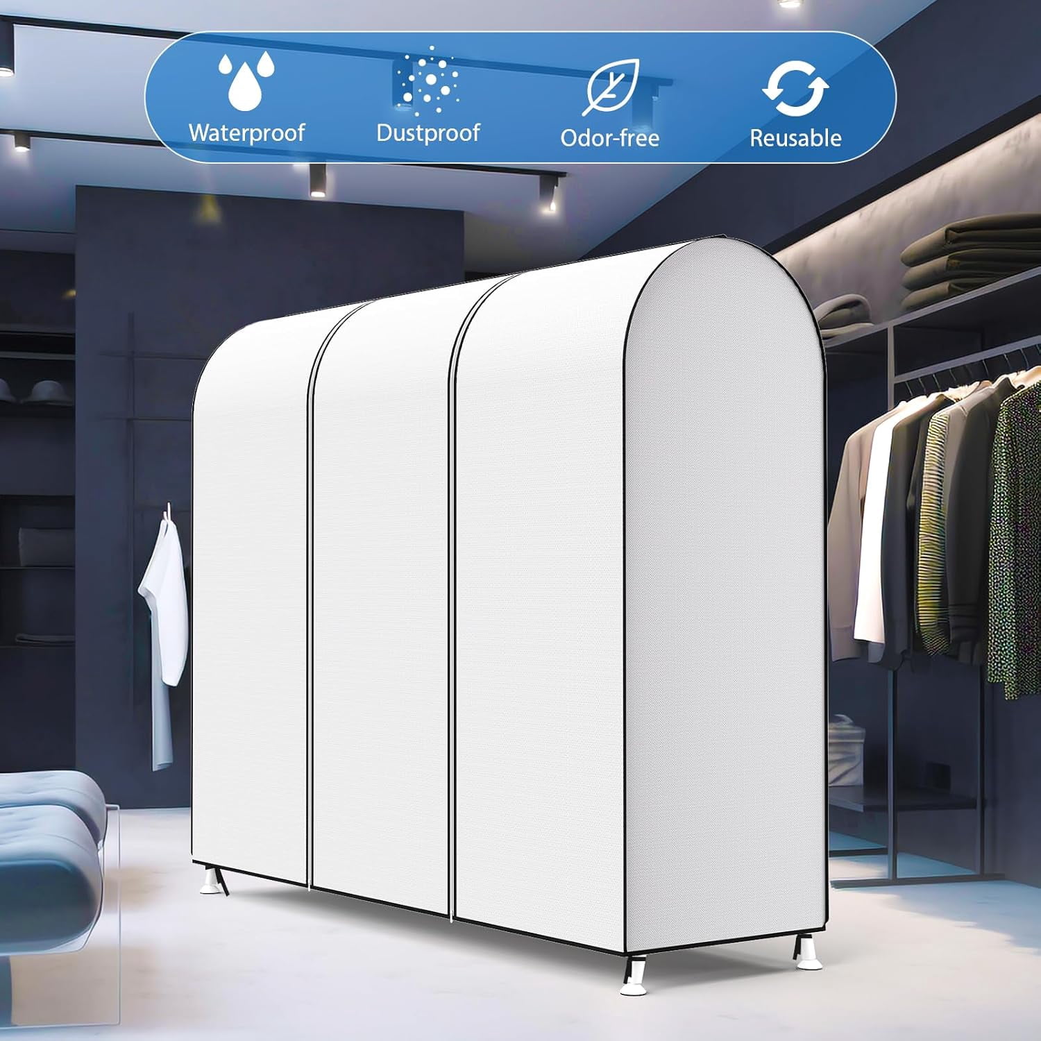 72" Garment Rack Cover Dustproof Breathable Clothes Rack Cover Large Garment Bags Protector Cothing Rack with Cover with 2 Durable Zippers for Garment Rack, WHite, (Rack Not Included)