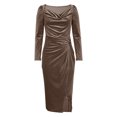 thumbnail image 7 of ClodeEU Women's Velvet Draped Neckline Long Sleeve Dress, Elegant Bodycon Ruched Party Dress Khaki,Womens Plus L, 7 of 7