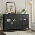 thumbnail image 3 of Homfa Farmhouse 55.1"W Kitchen Buffet Cabinet with Storage Drawer & Adjustable Shelf, Glass Door Wood Sideboard Credenza Coffee Bar with for Dining Room Living Room, Black, 3 of 8