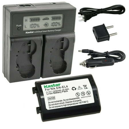 Kastar 1-Pack EN-EL4a Battery 11.1V 3200mAh and AC LCD Dual Fast Charger Compatible with Nikon Camera D3 Nikon Camera D3S Nikon Camera D3X Nikon Camera F6
