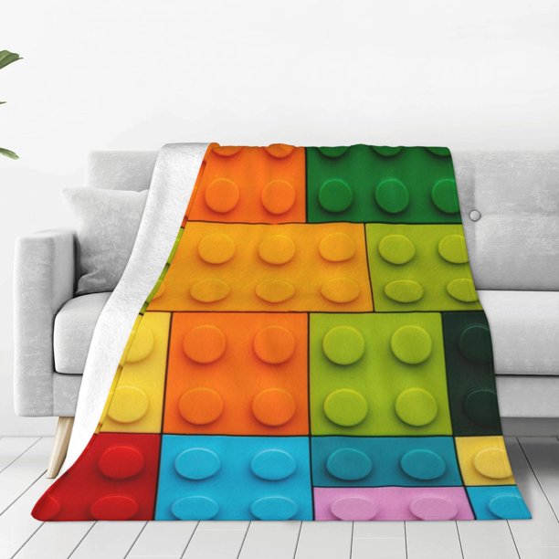 Fotbe Colorful Building Blocks Manta de Franela Acolchonada con Estampado, Súper Suave y Esponjosa, Extra Grande para Sofá, Cama, Uso Todo el Año-40"x30"