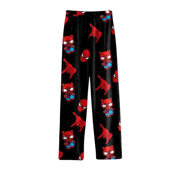 Spider Hero Halloween Pants Women's Plush Fleece Lounge Pants Cozy Warm Elastic Waist Pajama Bottoms Soft Graphic Printed Sleepwear Fuzzy Warm Home Sleepers Trousers, Black, M