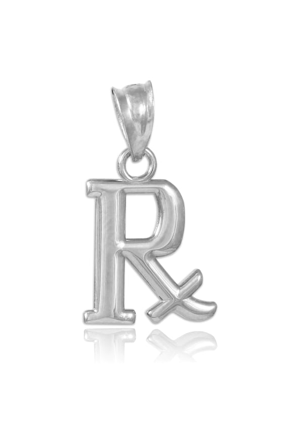 White Gold Rx Prescription Symbol Charm Pendant Necklace :  14K  Pendant with 20" chain