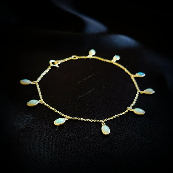 Natural Opal Bracelet, 14K Solid Yellow Gold Bracelet, Dainty Ethiopian White Opal Bracelet, October Birthstone Bracelet, Christmas Present