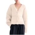 thumbnail image 2 of EchfiProm Long Sleeve Tops for Women V-Neck with Pocket White Relaxed Fit Knitted Trendy Ladies Sweater Cardigan Solid, 2 of 4