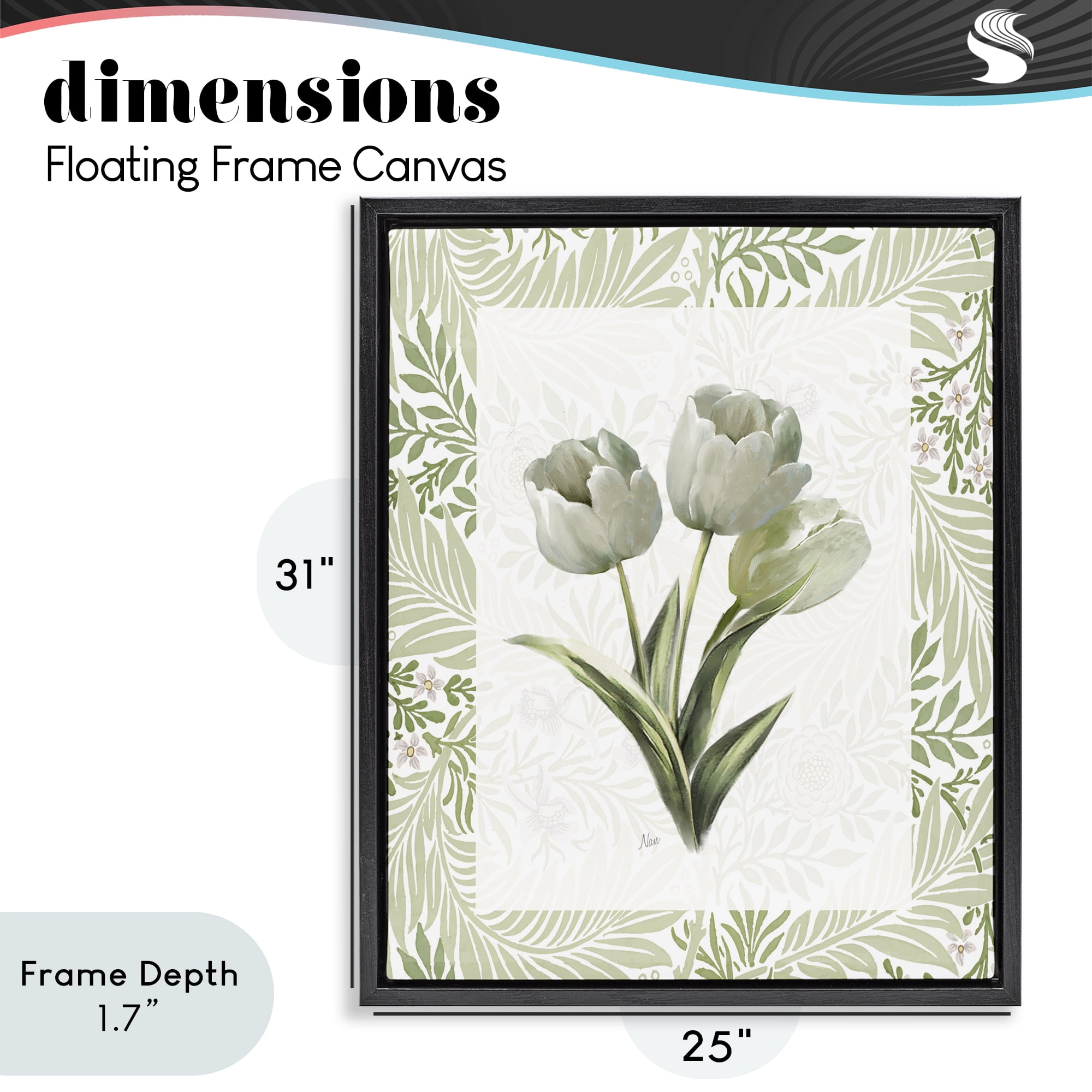 Stupell Industries Pale Green Tulip Trio Black Framed Floater Canvas Wall Art, design by Nan