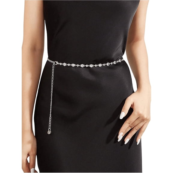 LinYooLi Women's Rhinestone Glitter Chain Belt Party Night Out Dress Sparkly Thin Waistbelts