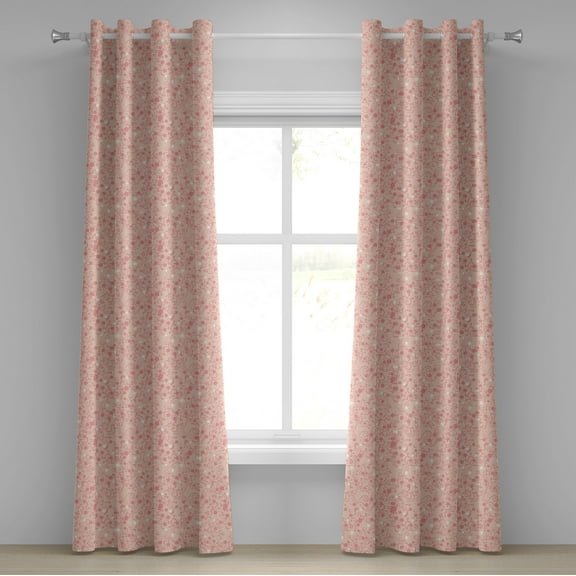 Ambesonne Cherry Blossom Grommet Curtain, Vintage, 50" x 120", Peach Coral White