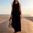 thumbnail image 5 of Women's Cotton Linen 2-Piece Outfit Sleeveless Ruffle Hem Tank Top Wide Leg Pants with Pockets Casual Summer Set Black XL(XL), 5 of 6