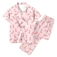 thumbnail image 6 of Womens Christmas Pajamas Set Two Piece Outfits Satin Short Sleeve Button Down Shirts Casual Pants Comfortable Loungewear Sleepwear Nightwear Pink S, 6 of 6