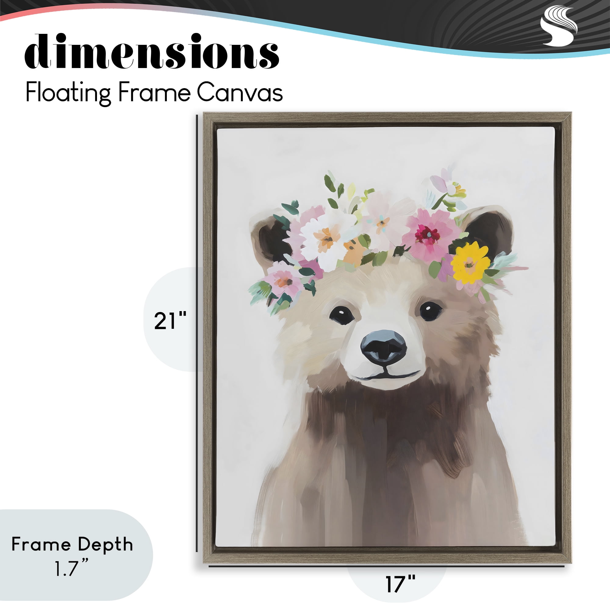 Stupell Industries Flower Crown Bear Brown Framed Floater Canvas Wall Art, design by The Prints Vibe