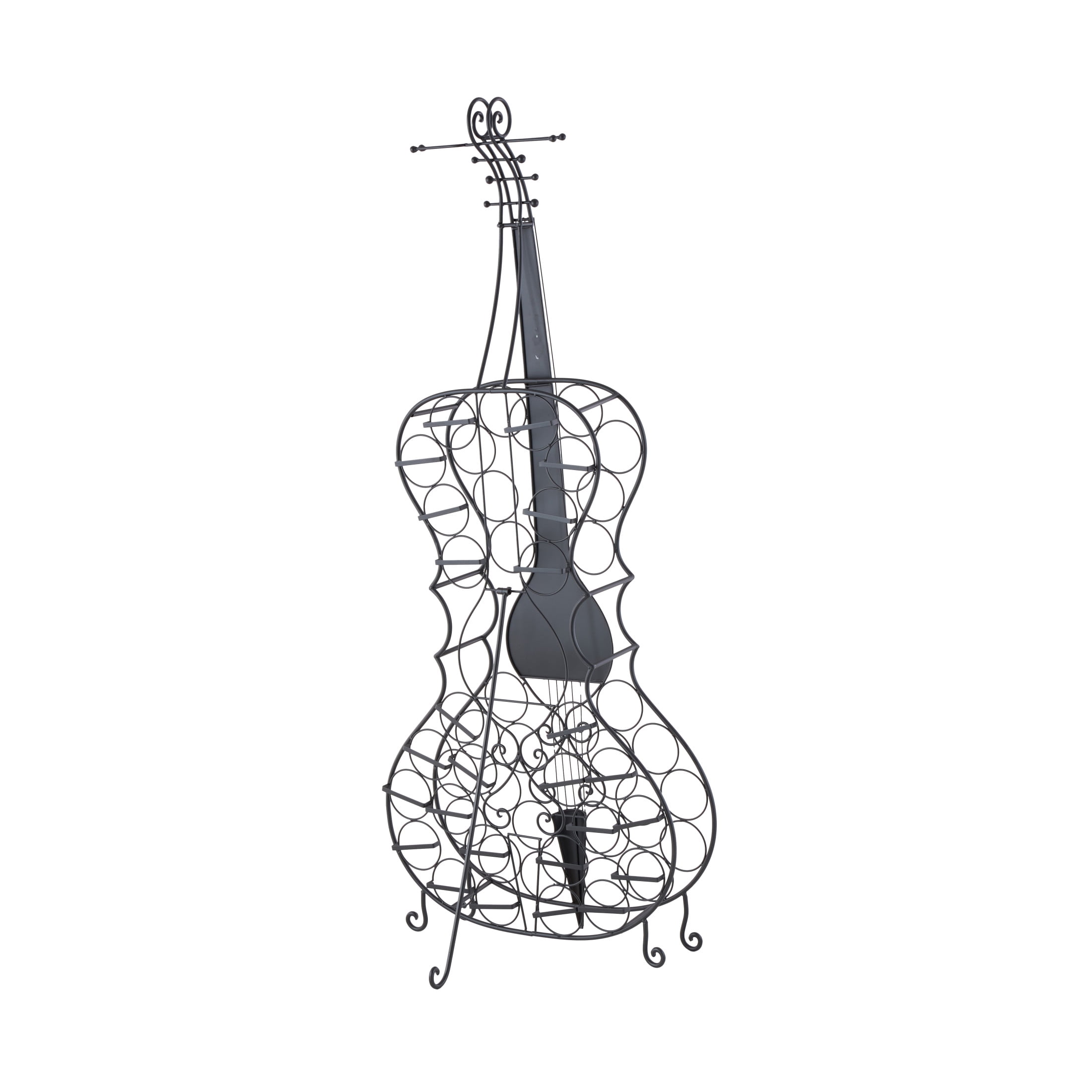 DecMode 27" x 68" Black Metal 26 Bottle Cello Instrument Standing Wine Rack, 1-Piece
