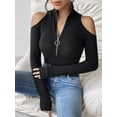 thumbnail image 4 of Blusa de Mujer con Cuello en V, Hombros Descubiertos, Larga, Ajustada, con Cordones, Acanalada y Elástica. Negro L, 4 of 9