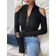 thumbnail image 4 of Blusa de Mujer con Cuello en V, Hombros Descubiertos, Larga, Ajustada, con Cordones, Acanalada y Elástica. Negro L, 4 of 9