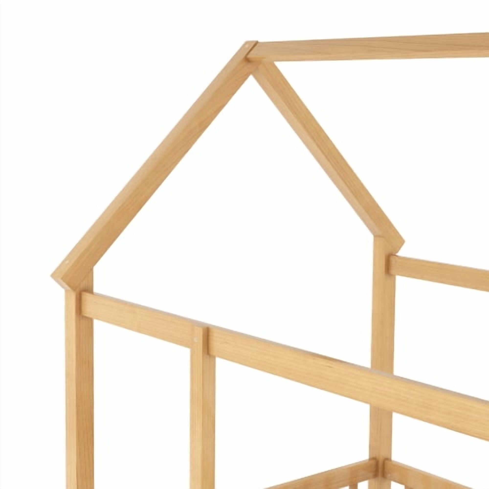 Bellemave Twin Size House Floor Bed, Wooden Twin House Bed with High Fence, Safe Playhouse Montessori Floor Bed with Fence, Natural