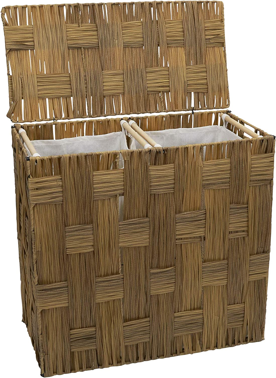 BBNBDMZ Brown Large 2 Compartment Resin Wicker Laundry Hamper