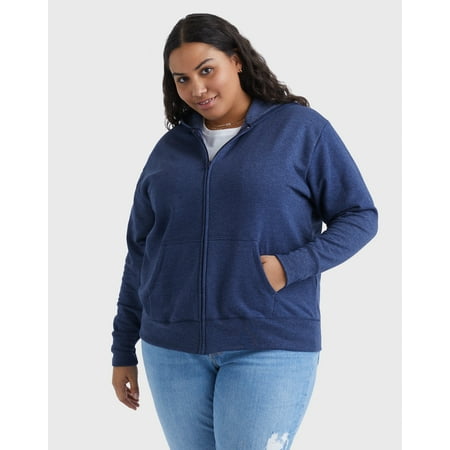 Hanes Just My Size EcoSmart Women's Full-Zip Fleece Hoodie (Plus ) Navy Heather 1X