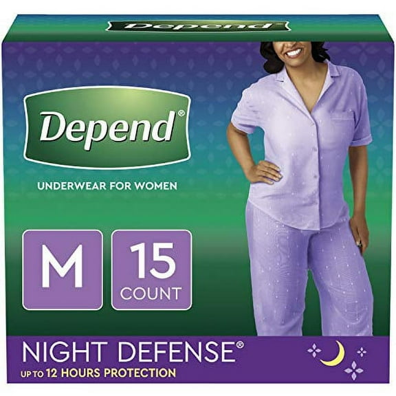 Depend Night Defense Incontinence Overnight Underwear for Women, M, 15 Count