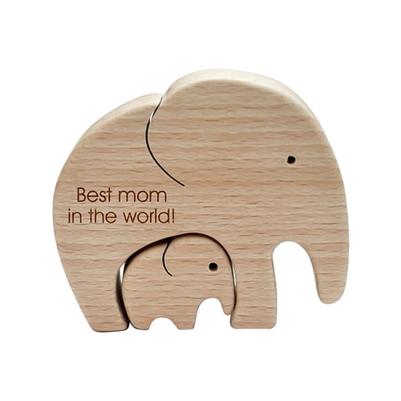 Labymos Ensemble de 2 Pcs Éléphant en Bois Éléphant Mère Éléphant Enfant Ornement de Bureau Meilleure Maman du Monde Cadeaux pour la Fête des Mères
