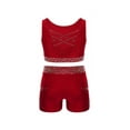 thumbnail image 2 of TiaoBug Kids Girls 2 Piece Gymnastics Dance Outfit Cheerleading Crisscross Back Crop Top with Shorts Set Burgundy 12, 2 of 7