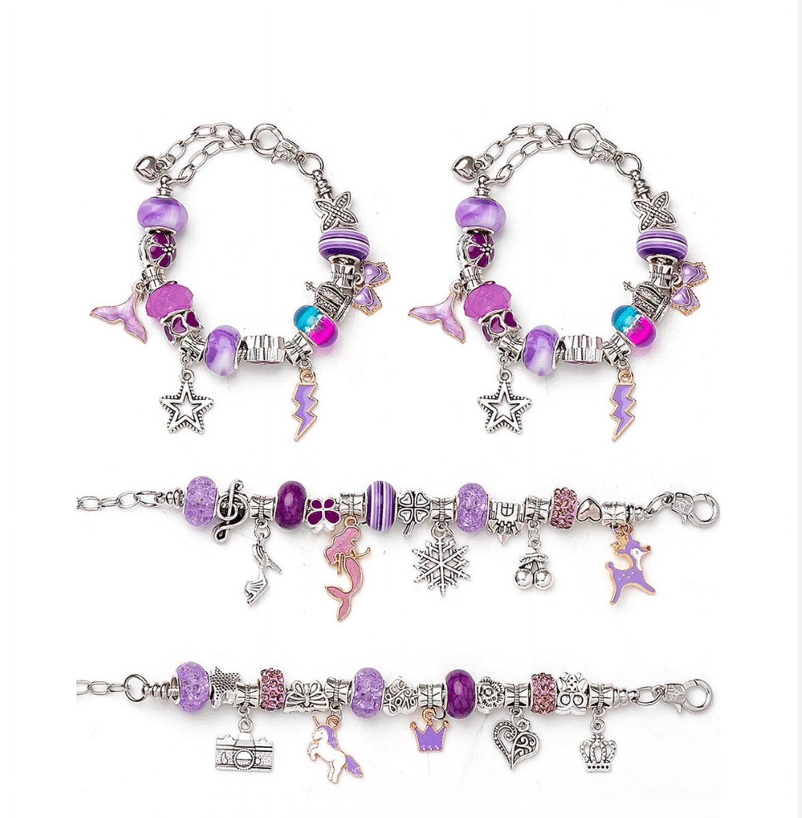 Girls Gifts for 6 7 8 9 10 Year Old, Charm Bracelet Making Kit,Kids DIY Arts Crafts Set for Girl Age 5-11 Birthday Gift DIY Jewelry Bracelet Toys for Teenage Girls(Purple)