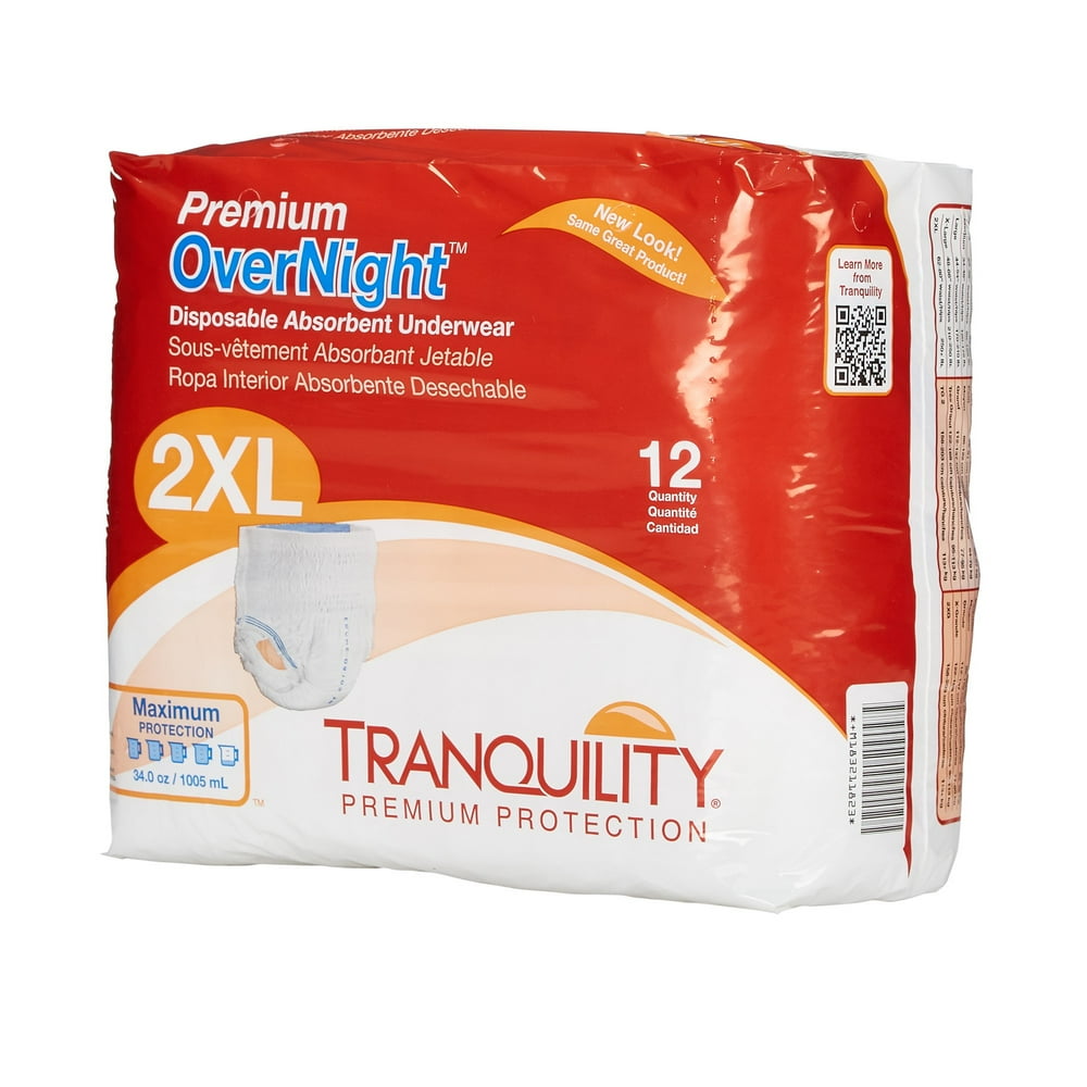 Tranquility Premium Heavy Absorbency Overnight Underwear, 2XLarge, 48
