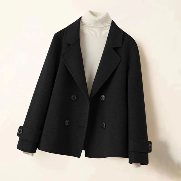 Abrigo informal de manga larga sin capucha y chaquetas para mujer, abrigo corto cruzado con solapa de color liso y manga larga para mujer