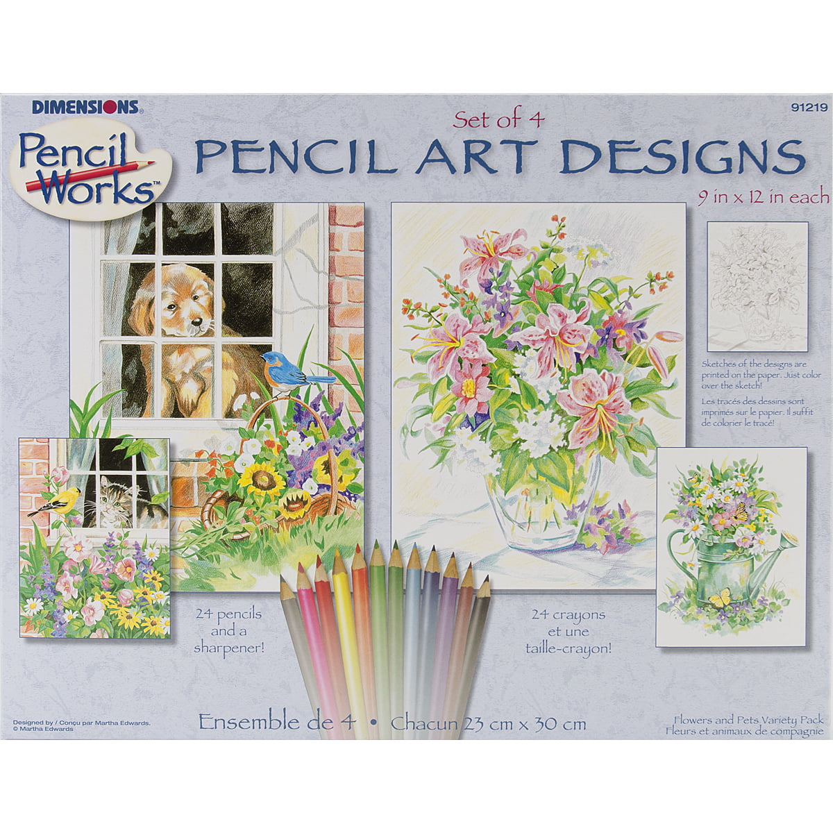 Pencil Works Color By Number Kit 9"X12" 4/Pkg-Floral, Pk 1, Dimensions