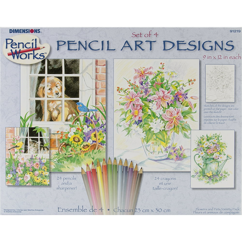 Pencil Works Color By Number Kit 9"X12" 4/PkgFloral, Pk 1, Dimensions