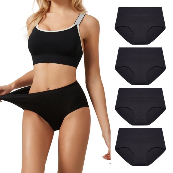 Bamboo Women Ultra Soft Thin Breathable Stretch High Waist Panties 4 pack (Black, Small)
