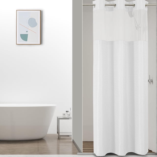Cortina de ducha Colorful Star Small Stand Waffle Weave, blanca