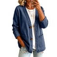 thumbnail image 2 of Dwellite Denim Cardigan for Women Lightweight Button Down Vneck Jean Jackets Fashion Long Sleeve Vintage V Neck Coat Dark Blue S, 2 of 5