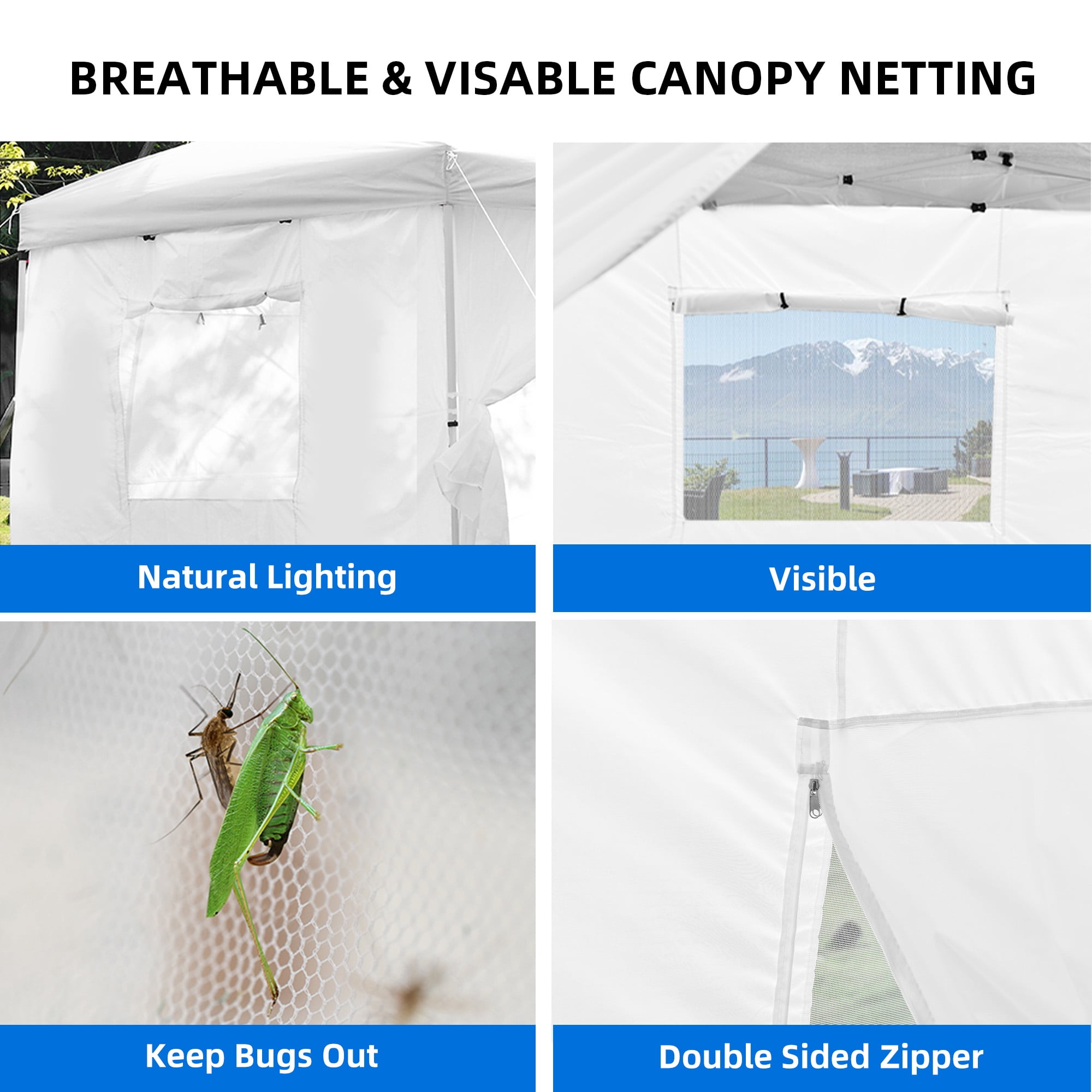 Uforic 10 ft x 20 ft Easy Pop Up Outdoor Patio Canopy Tent 6 Removable Sidewalls,4 Mesh Windows,6 Ropes,12 Stakes and 1 Carry Bag - White