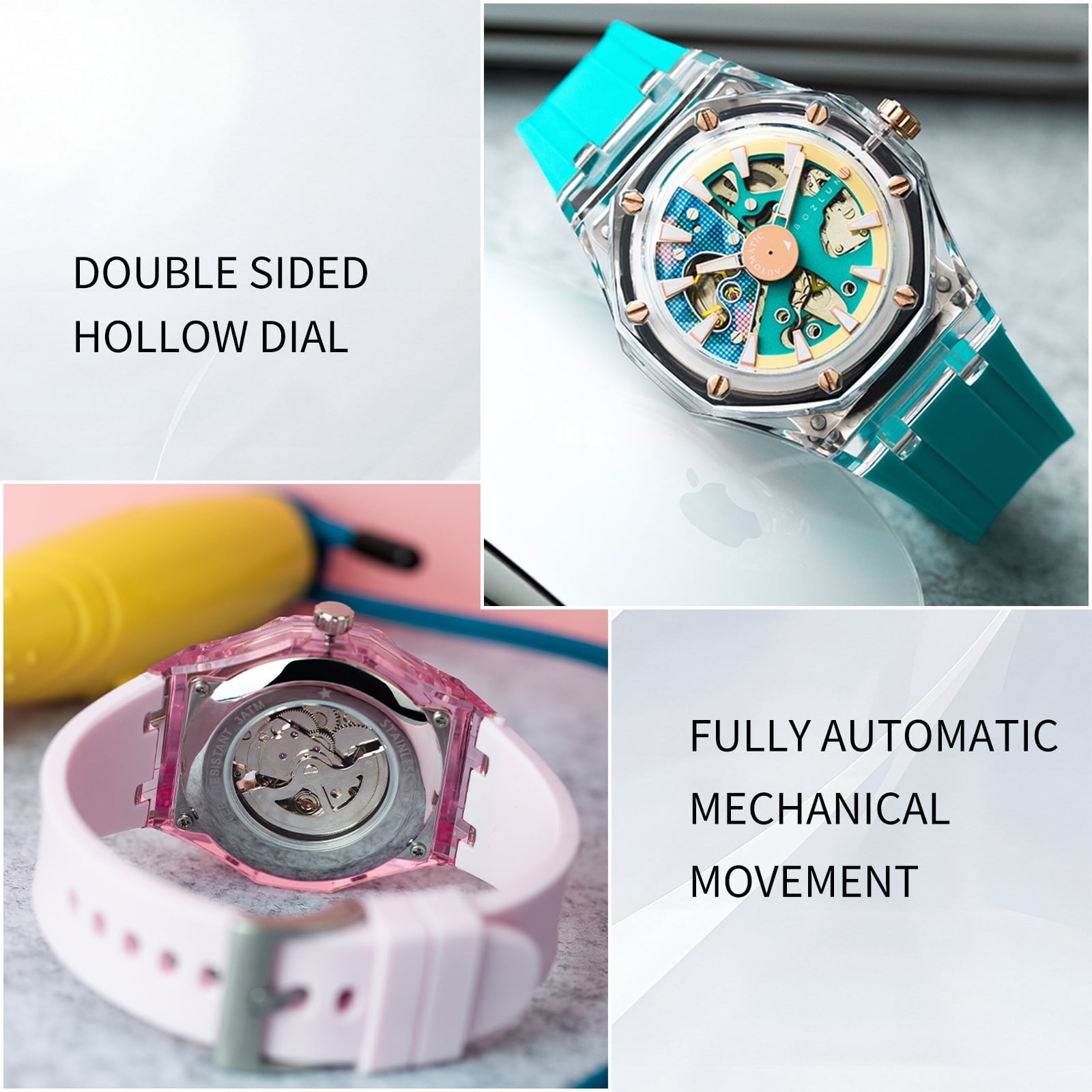 BOZLUN Watches for Men Skeleton Automatic Mechanical Watch Luxury Dress Stainless Steel Waterproof Luminous Wrist Watches