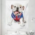 thumbnail image 1 of English Bulldog Tapestry, Happy Dog Wearing a Union Jack Vest Cartoon Style Animal Design, Fabric Wall Hanging Decor for Bedroom Living Room Dorm, 5 Sizes, Cream Navy Blue Red, by Ambesonne, 1 of 1