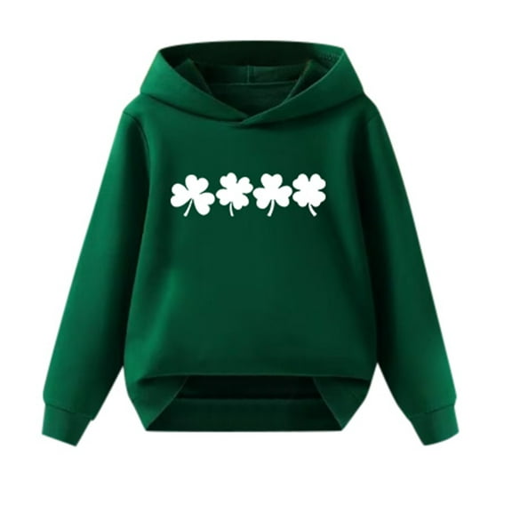 FINALGANG Kids Boys Girls Hoodie With Shamrocking Cartoon Graphic Loose Fit Long Sleeve Pullover Sweatshirt For Casual Daily Wear Fashionable Top