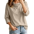 thumbnail image 4 of Womens Cowl Neck Cotton Linen Tops Casual Trendy Lightweight Fall Long Sleeve Loose Fit Blouse Beige S-2XL, 4 of 9