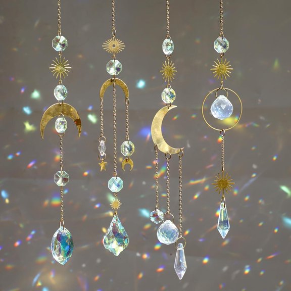 Crystal Suncatcher, 4pcs Sun Catchers Indoor Window Hanging Crystals for Windows Prism Rainbow Makers for Ceiling Garden Porch Decor Christmas Decorations Home Party Wedding Ornaments