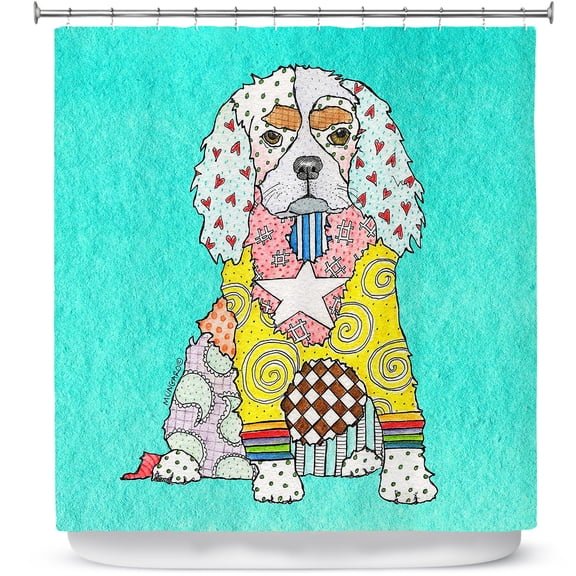 Shower Curtains 70" x 93" from DiaNoche Designs by Marley Ungaro - King Charles Spaniel Turquoise