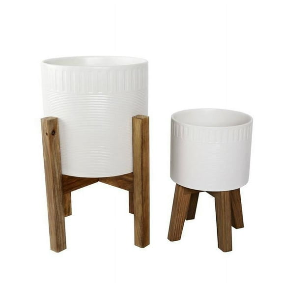 Flora Bunda CT826E2-MTWH Set of 2 Dumpling Ceramic Planter on Stand