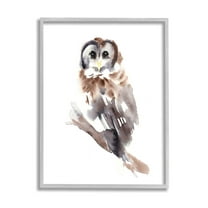 Stupell Industries Perched Owl Gazing Watercolor Style Painting Gray Framed Art Print Wall Art, Design by Annie Warren