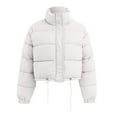 thumbnail image 6 of TAIAOJING Women's Winter Cropped Puffer Jacket Autumn Long Sleeved Zipper Drawstring Waist Stand Up Collar Solid Color Bread Coat Cotton Coat Oversized Zip-Up Quilted Puffy Short Down Coat, 6 of 7