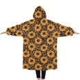 thumbnail image 2 of Oversized Wearable Blanket Hoodie,Black Leopard Sunflower Pattern Sherpa Blanket Hoodie with Super Pockets,Super Warm Fuzzy Pullover for Women & Men, 2 of 6