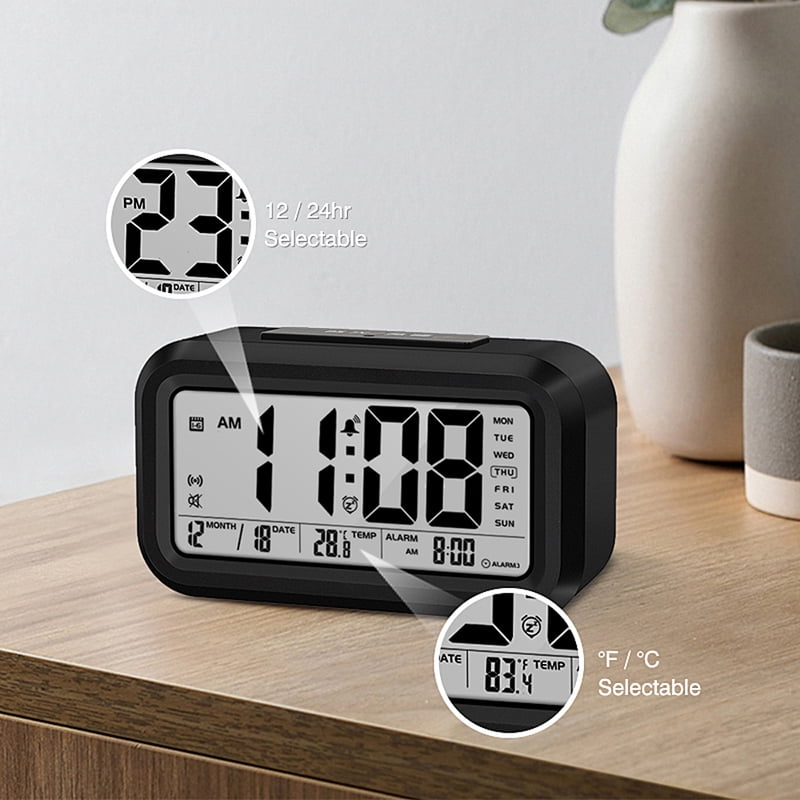 English Talking Clock Speaking Time and Temperature Digital Bedroom Snooze Alarm Clock with Thermometer for Kid Children Wake Up