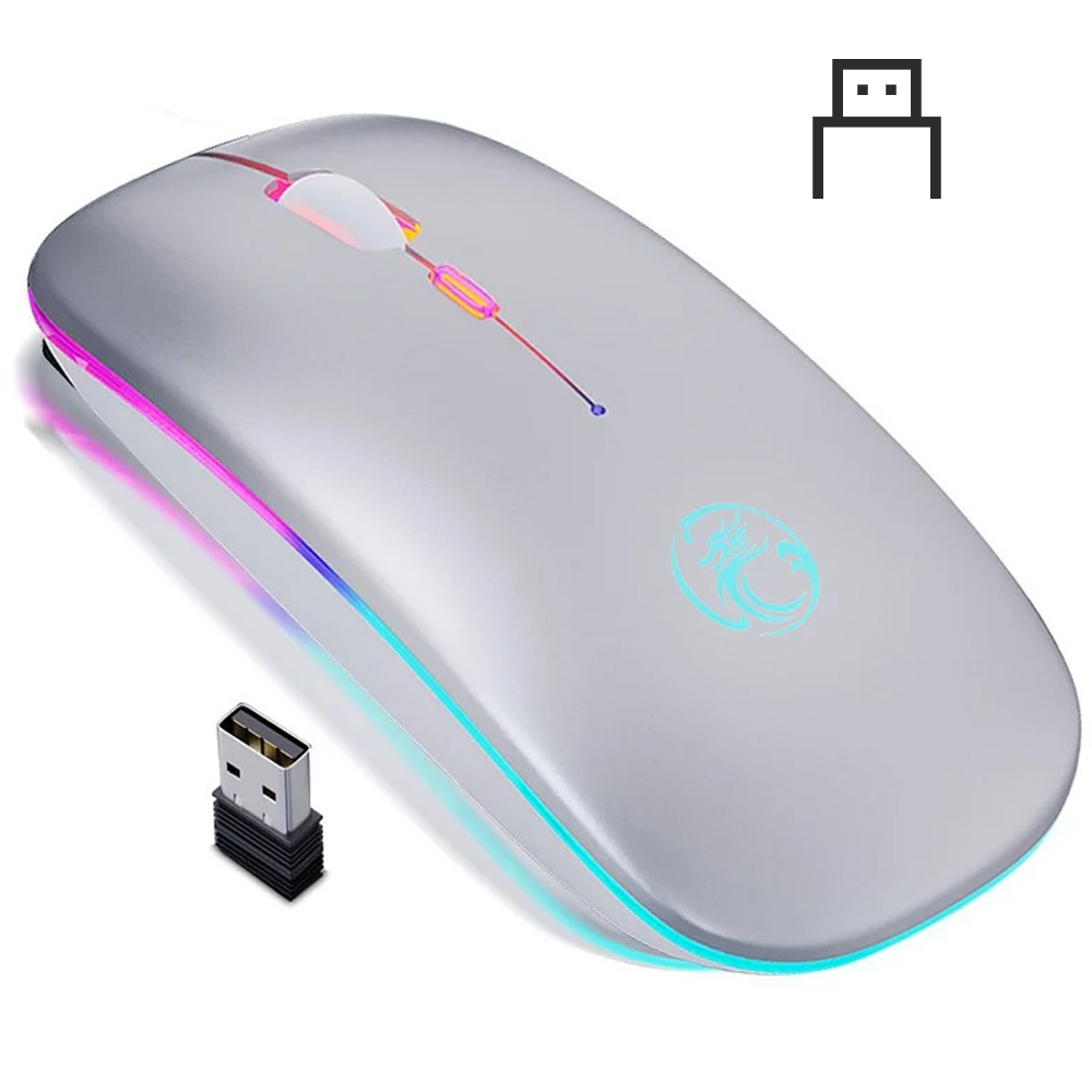 STONEGO Wireless Rechargeable Silent Mouse - RGB LED Backlit Gaming Mouse with Adjustable DPI, Silent Click Function for Computers, Laptops and Tablets in the Office or at Home