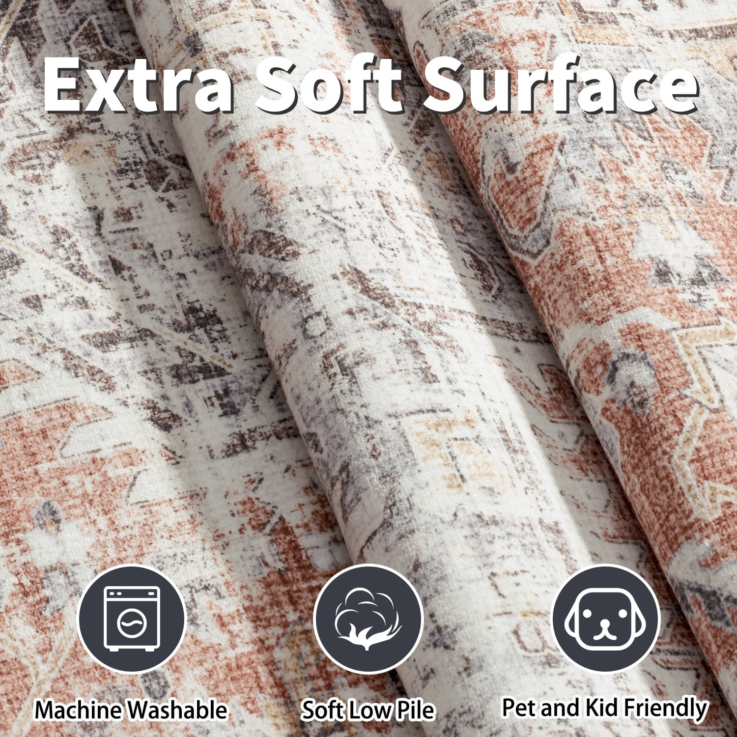 SIXHOME 9'x12' Area Rugs Washable Vintage Rugs for Living Room Distressed Floral Area Rug Indoor Soft Carpet Rugs for Bedroom Dining Room Office Throw Rugs Farmhouse Home Decor Beige