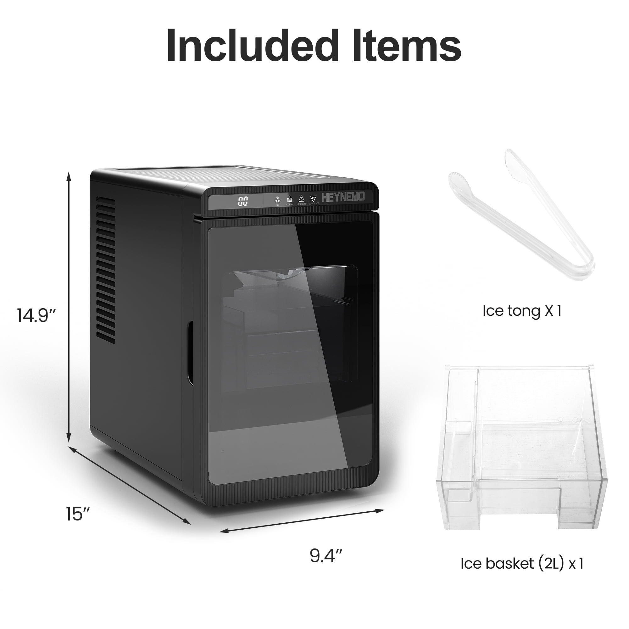 Sunvivi Clear Ice Maker for Home – Compact Countertop Ice Machine with 1.6" Square Ice Cubes, Self-Cleaning, LED Light & Timer, Portable Electric Ice Maker for Kitchen, Bar, RV, Black