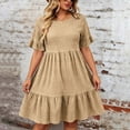 thumbnail image 5 of Horkkom Summer Dresses for Women Short Sleeve Mini Solid Color T Shirt Dress Vacation Beach Sundresses, XL-5XL, 5 of 8